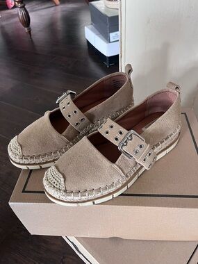 MIA Tan Suede Espadrille Mary Janes with Buckle
